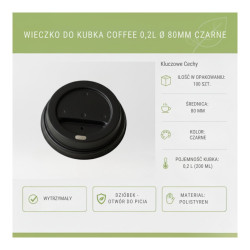 Wieczko do kubka 80mm czarne 100szt - do kubków 200ml, gastronomia,