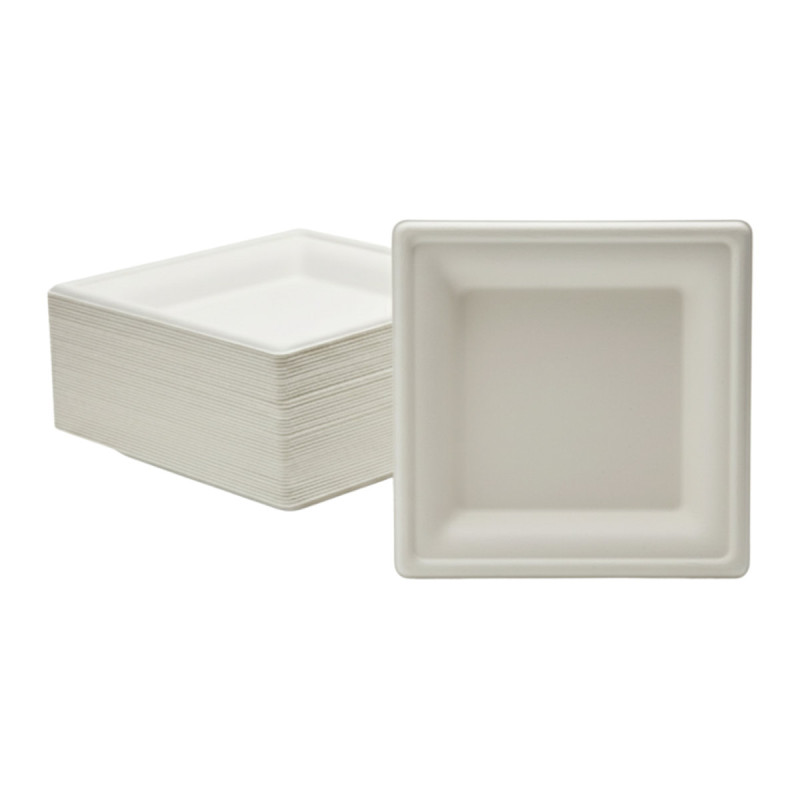 Talerz kwadratowy z pulpy trzciny cukrowej 26×26cm 50 szt.